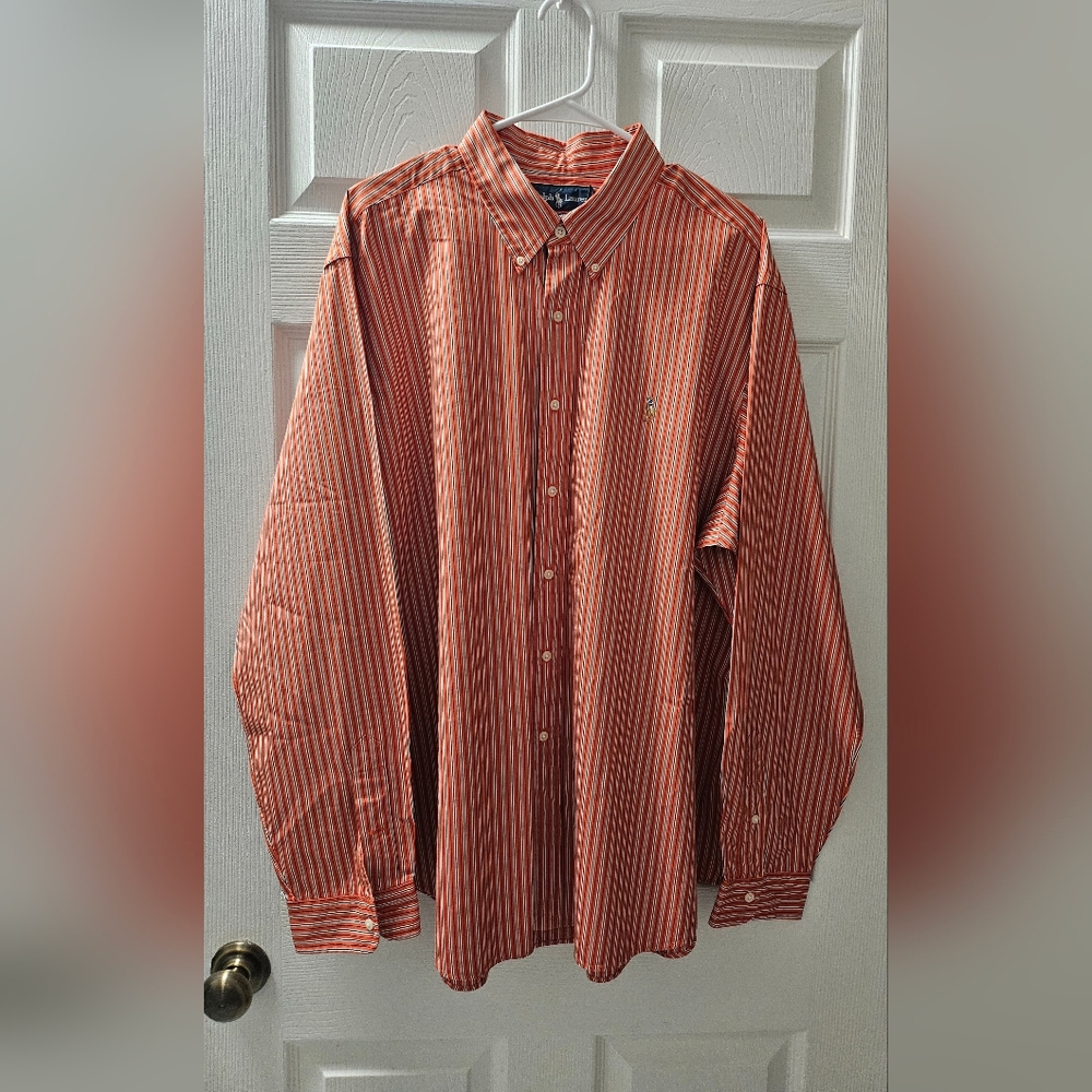 Ralph Lauren Men's Orange Striped Button Down Shirt XXL